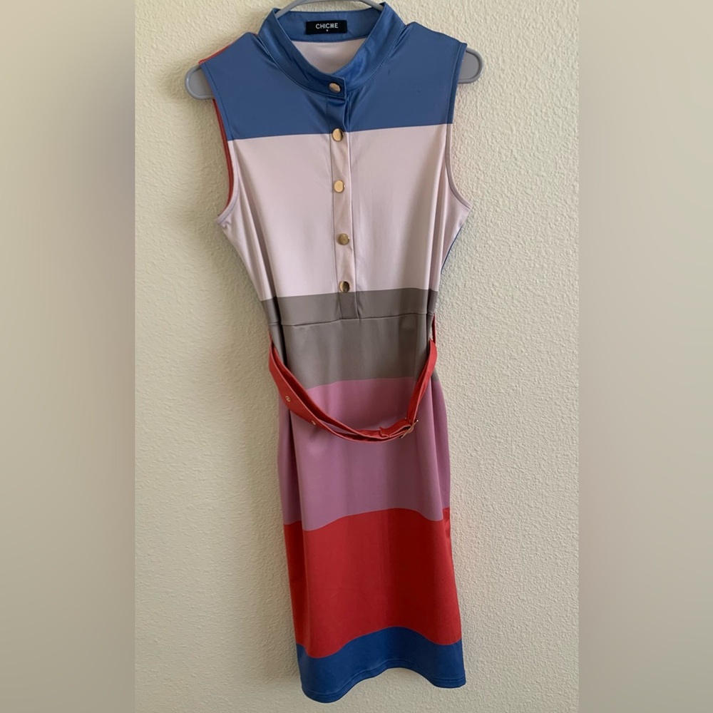 Chic Multicolor Sleeveless Midi Dress